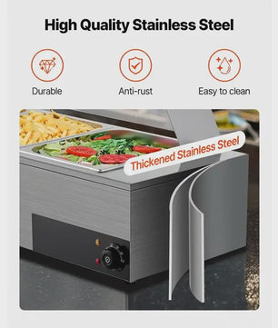Professionele Bain-Marie Warmhoudbak - 3x 1/2 GN - Roestvrij Staal met Glazen Deksel & Soeplepel