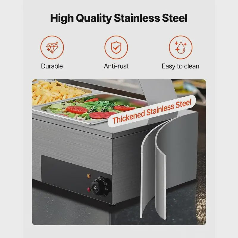 Professionele Bain-Marie Warmhoudbak - 3x 1/2 GN - Roestvrij Staal met Glazen Deksel & Soeplepel