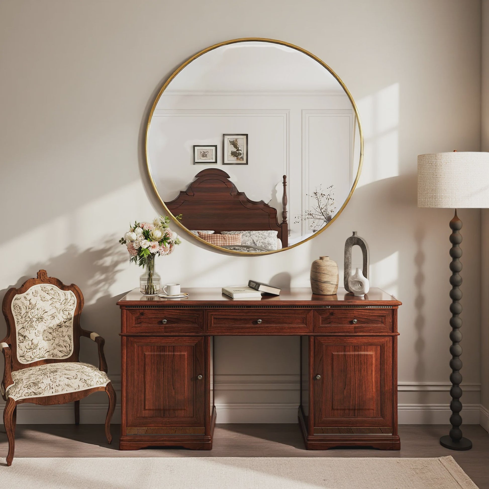 Anajqaqia Ronde Wandspiegel 75 cm - Goudkleurig Aluminium Frame, Veiligheidsglas