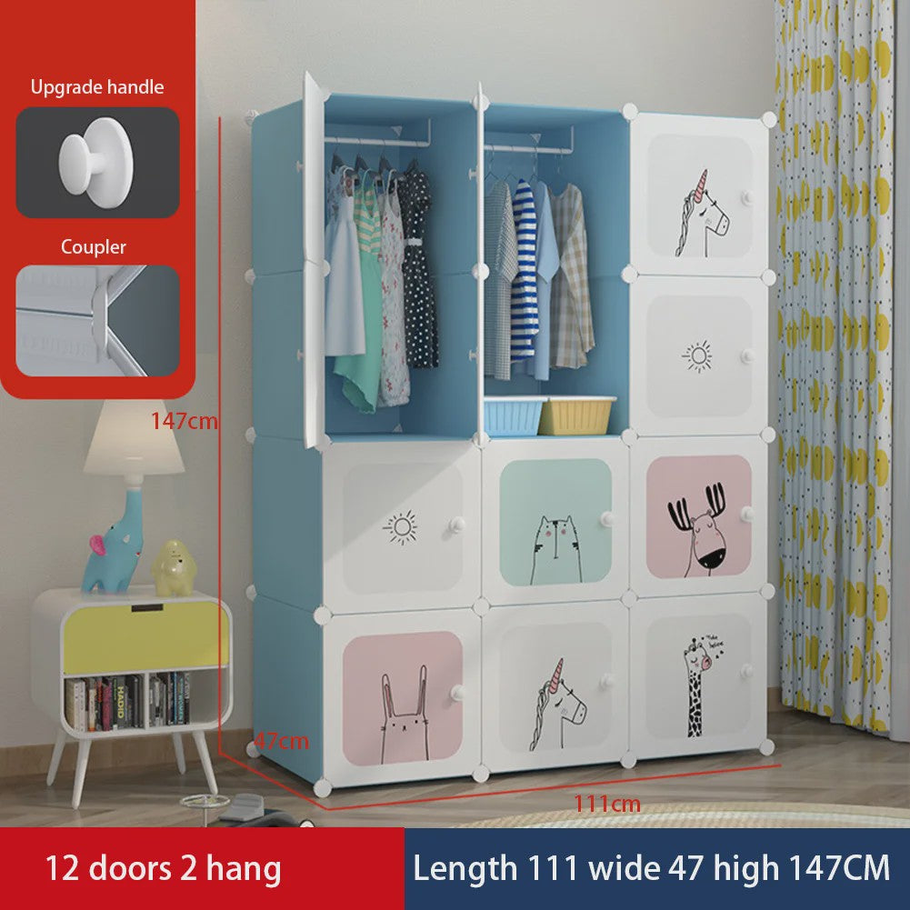 Modulaire Kinder Garderobekast - Ruimtebesparende Plastic Opbergkast met Hangroede & DIY Montage