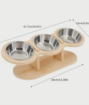 Verhoogde Bamboe Voerbak voor Hond en Kat - 3 Bakken, Ergonomisch Ontwerp