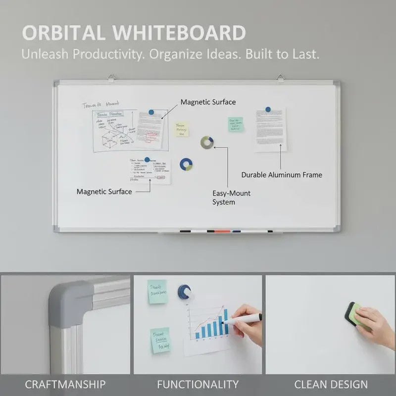 Magnetisch Whiteboard 100x50cm met Aluminium Frame - Modern Design