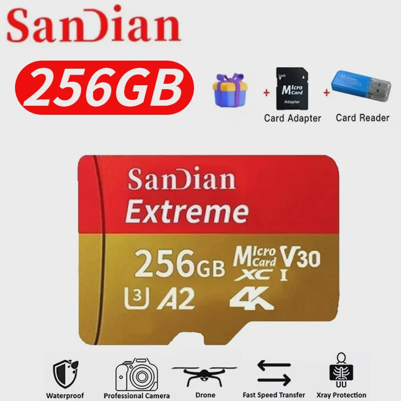 SanDian Extreme Micro SDXC Kaart - V30, Class 10, A2 - Hoge Capaciteit voor Telefoon, Camera, Drone