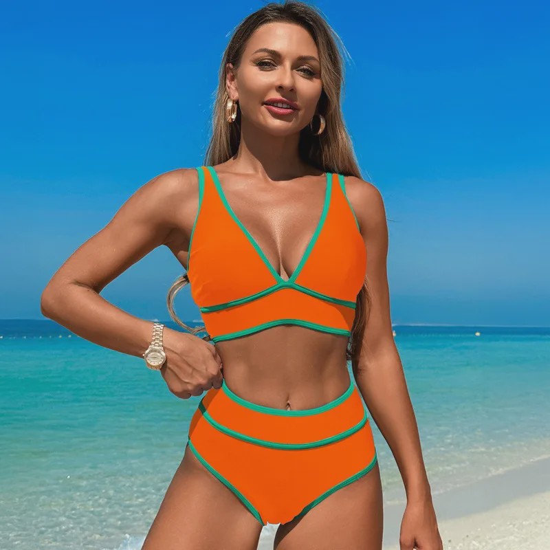 Dames Bikini Set V-hals High Waisted Tweedelig Zwemkleding Effen of Bloemenprint