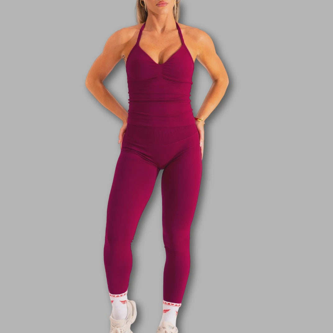 Dames Sportset: Backless Tanktop & Scrunch Seamless Legging