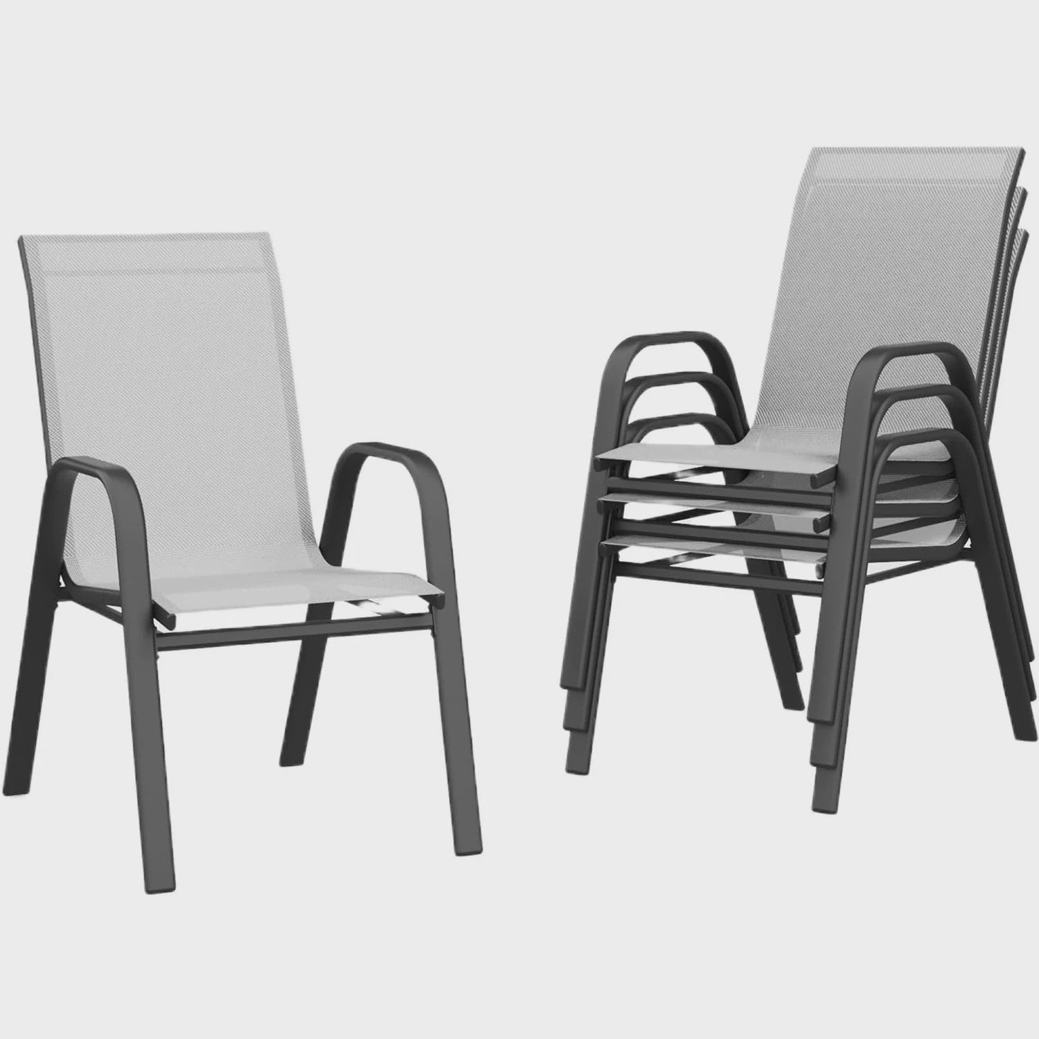 4 Stapelbare Textilene Tuinstoelen - Weerbestendig & UV-bestendig Metaal