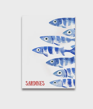 Retro Blauwe Sardine Canvas Poster - Mediterrane Stijl Wanddecoratie