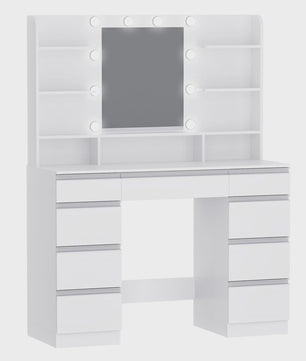 Luxe Kaptafel met 10 LED Lampjes, Grote Spiegel en Uitgebreide Opbergruimte