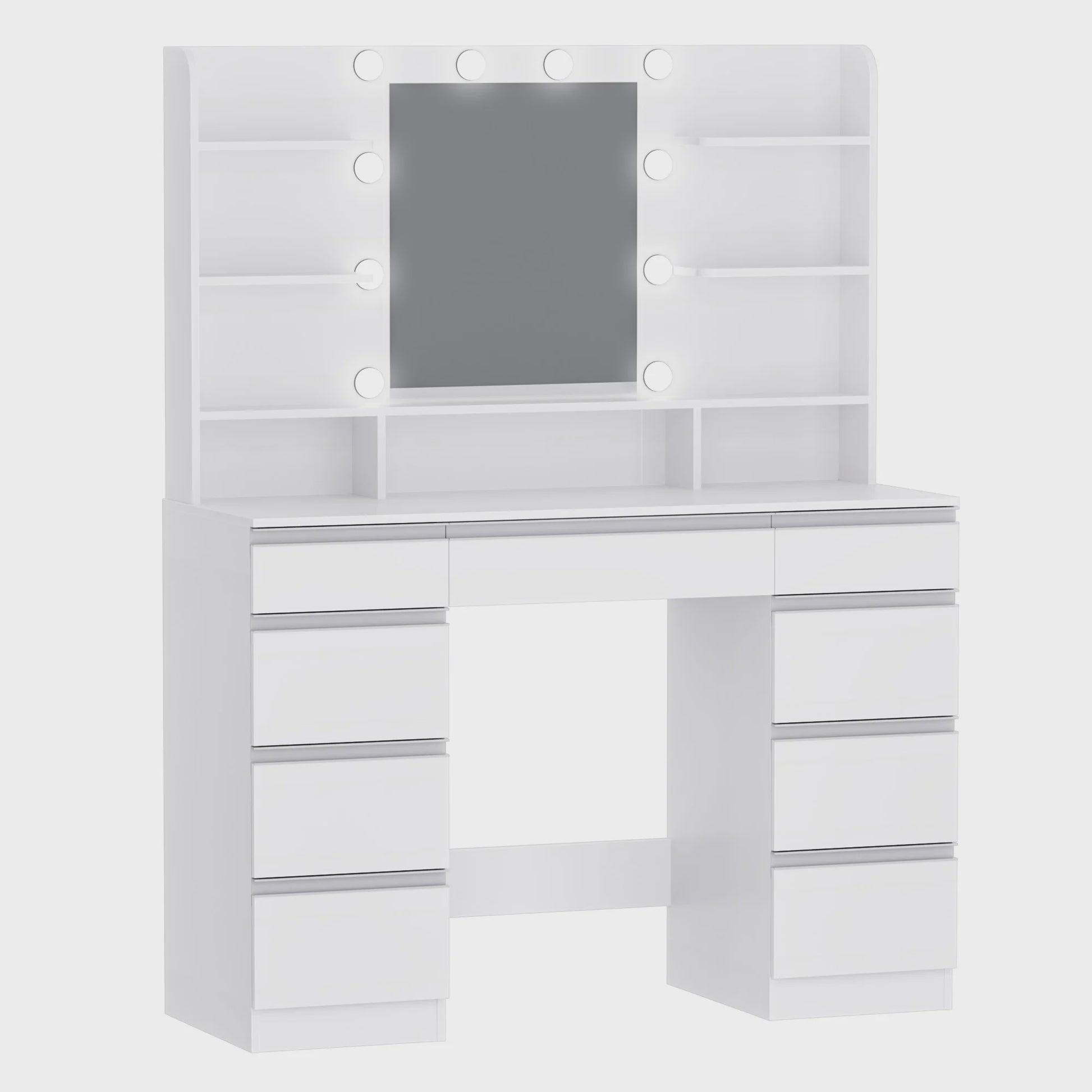 Luxe Kaptafel met 10 LED Lampjes, Grote Spiegel en Uitgebreide Opbergruimte