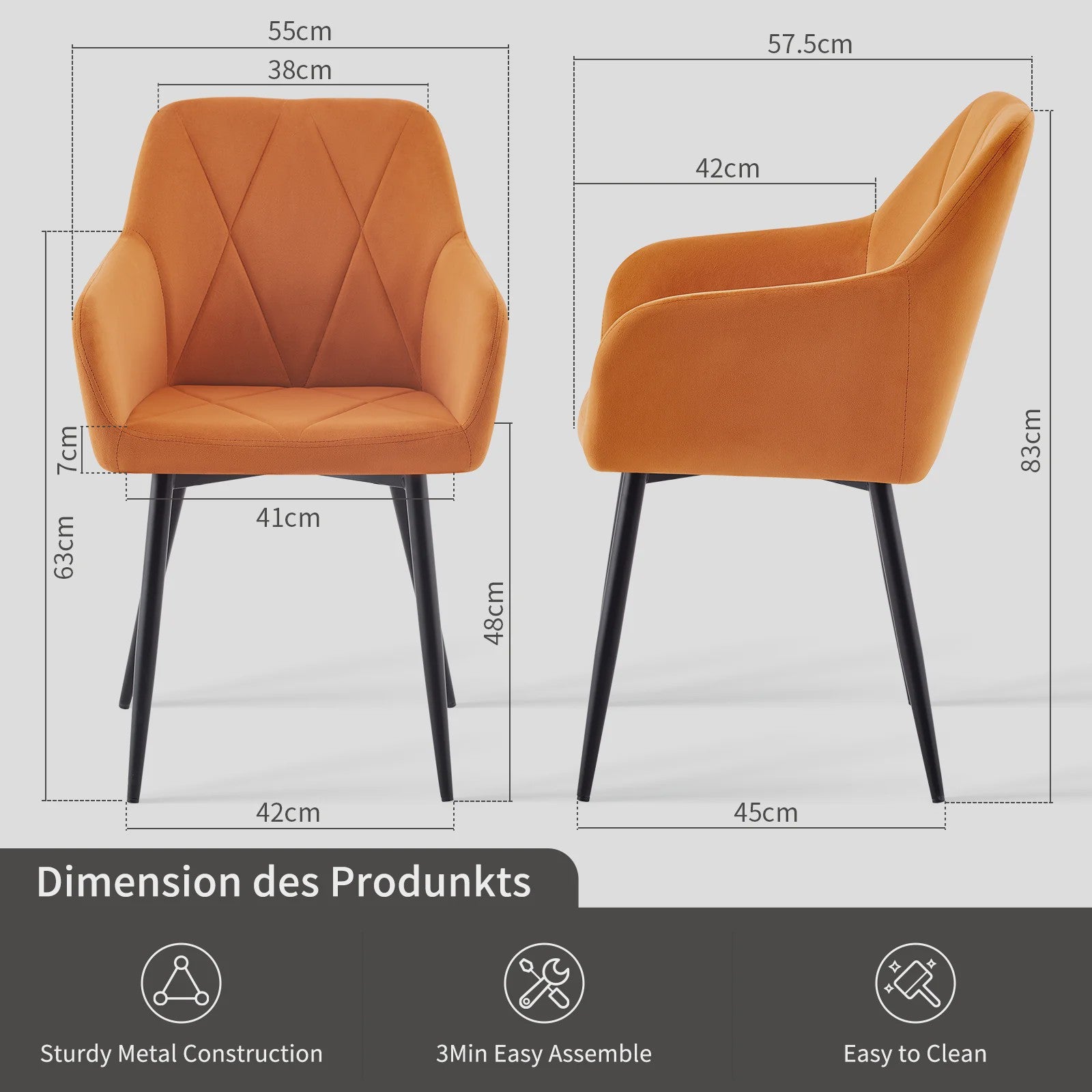 Stijlvolle Fauteuil met Armleuningen - Fluweel of Kunstleer, Zwarte Metalen Poten - Modern Design