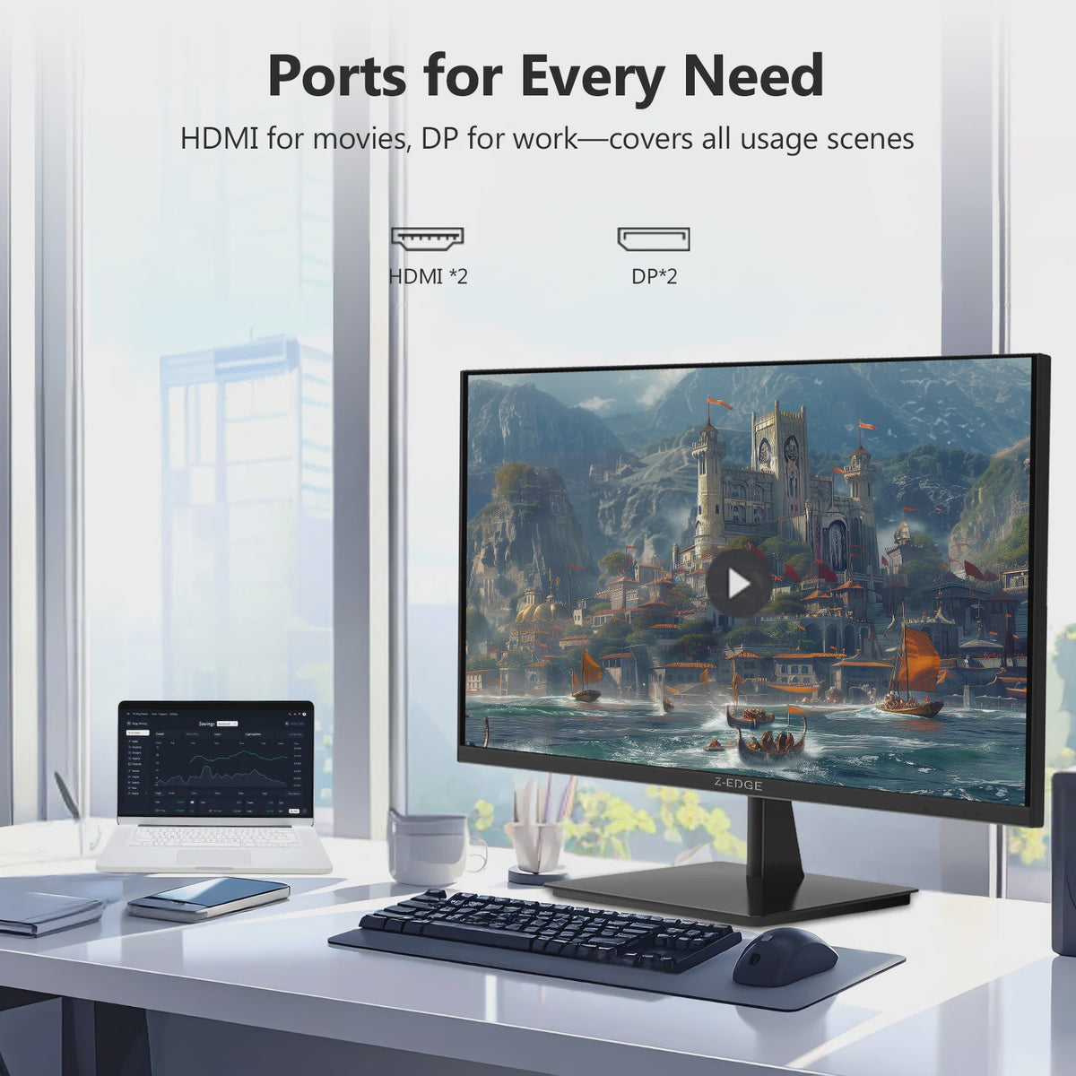 Z-EDGE 27" 4K UHD Monitor (3840x2160) IPS, 60Hz, 100% sRGB, FreeSync, HDR10
