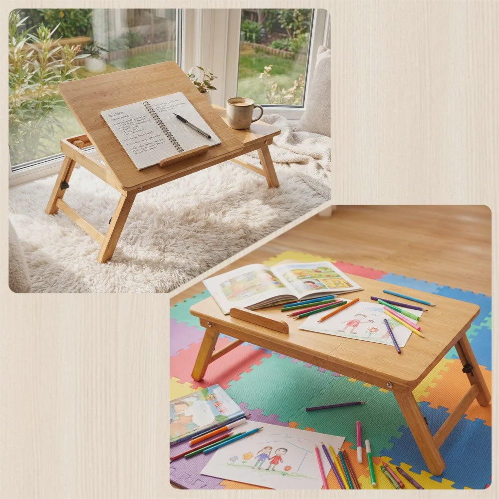Houten Laptoptafel voor Bed & Bank - Opvouwbaar, Verstelbaar, met Lade