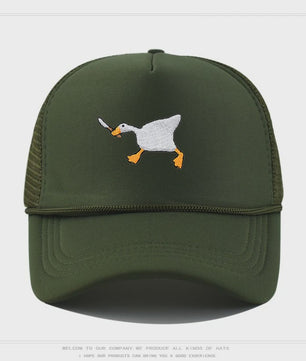 Unieke Geborduurde Baseball Cap met Gans Patroon - Casual Stadsstijl