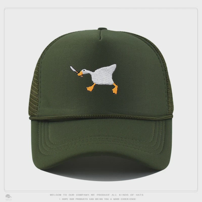 Unieke Geborduurde Baseball Cap met Gans Patroon - Casual Stadsstijl