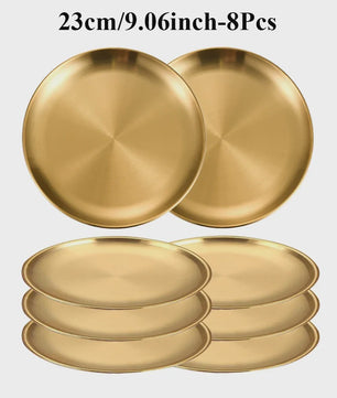 8-delige RVS Serveerschalen Set - Ronde Metalen Borden voor Diner, BBQ & Camping