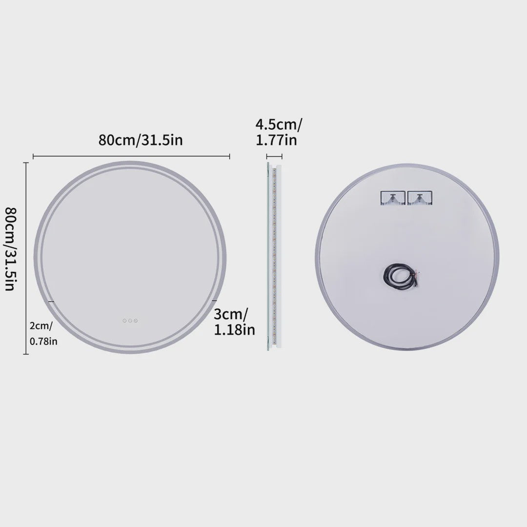 LUVODI Ronde Spiegel 80cm met Slimme LED Verlichting, Dimbaar & Anti-Condens Touchscreen