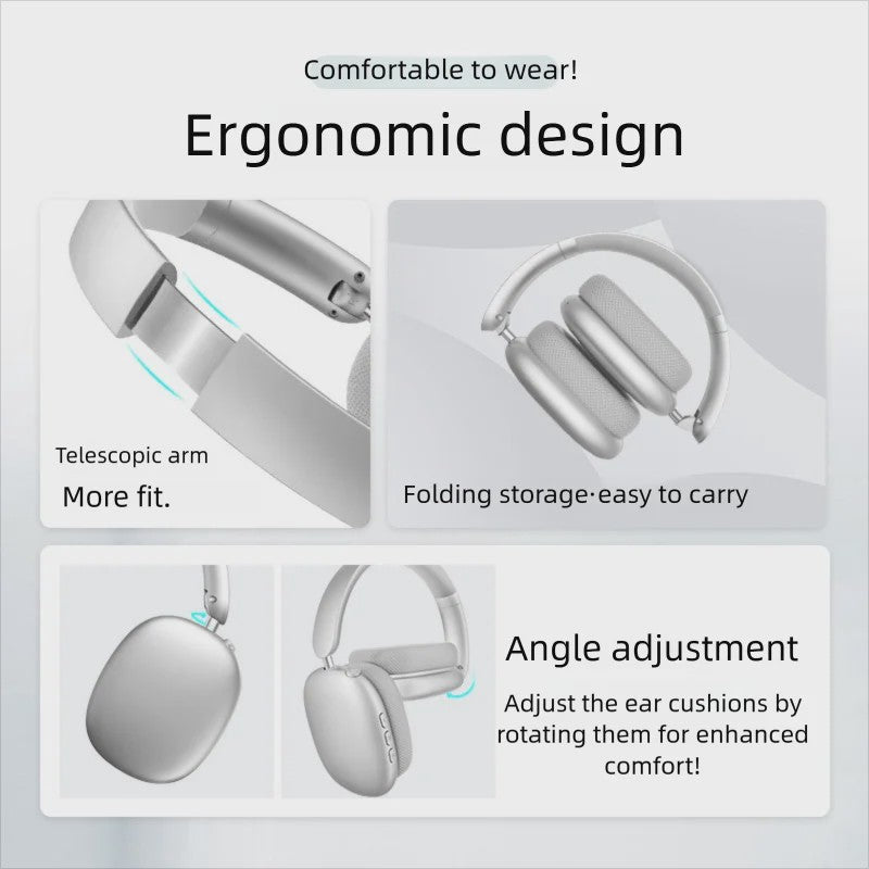 Draadloze Over-Ear Koptelefoon met HD Stereo Geluid, ENC en Ingebouwde Microfoon