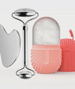 Gezichtsroller & Gua Sha Set: Luxe Roestvrij Staal & IJsroller voor Huidverzorging