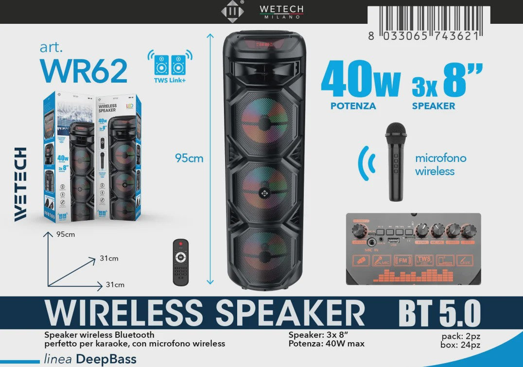Draagbare Karaoke Bluetooth Speaker met LED, Draadloze Microfoon & Afstandsbediening - Perfect voor Outdoor Feesten