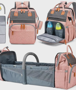 Multifunctionele Baby Luiertas Rugzak met Inklapbaar Babybedje en USB Laadpoort
