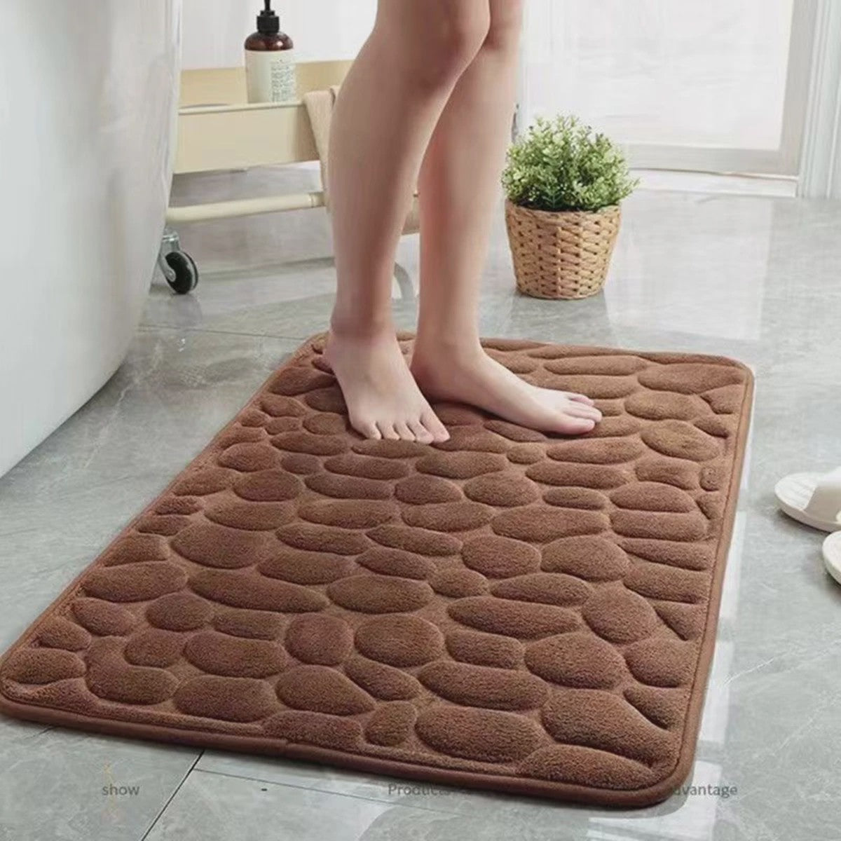Antislip Badmat met 3D Steen Design - Absorberend & Sneldrogend