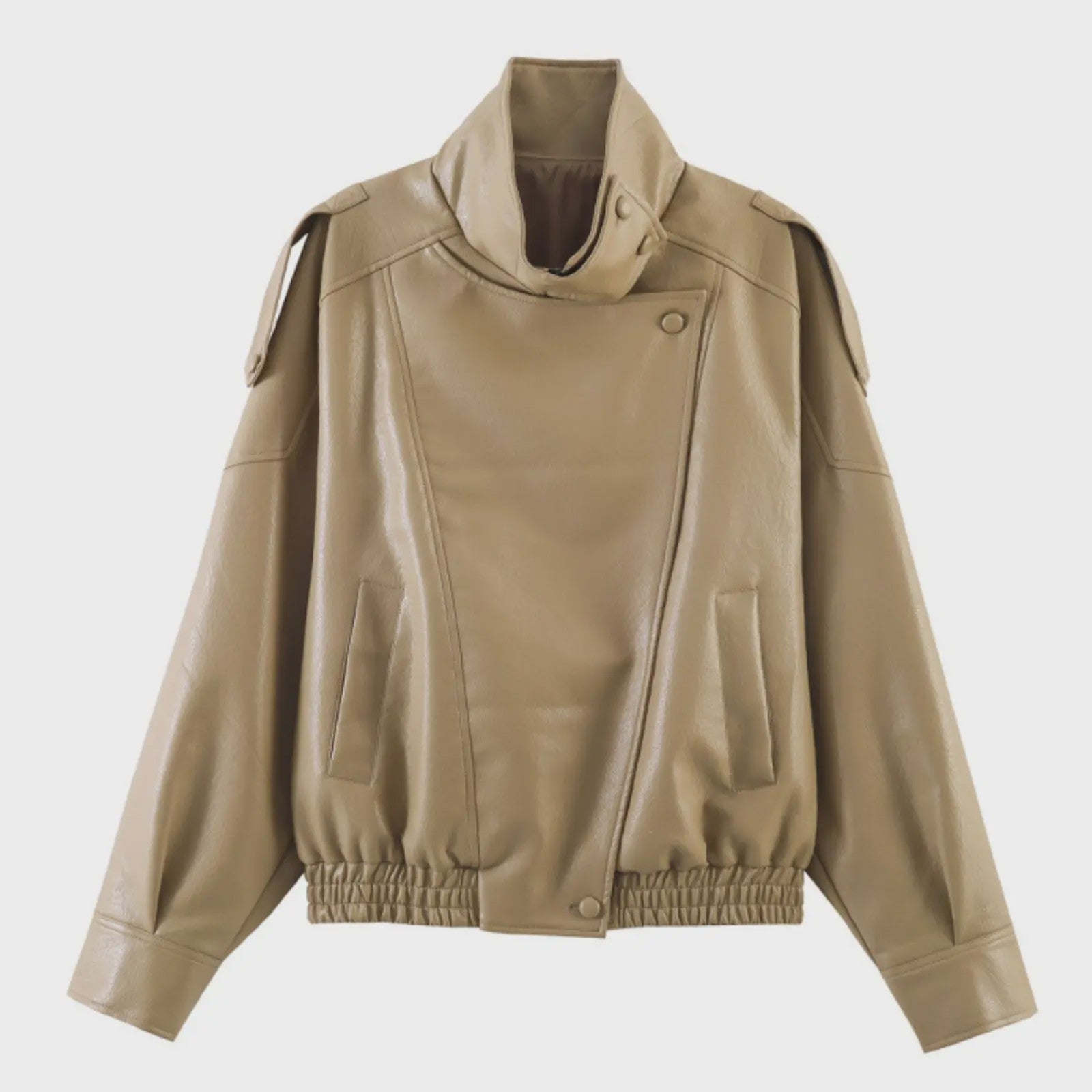 Dames Elegante Zwarte Jas - Street Style Asymmetrisch met Rits en Zakken