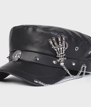 Stoere Unisex Leren Pet met Ringen en Gesp - Sailor, Captain, Militaire Stijl