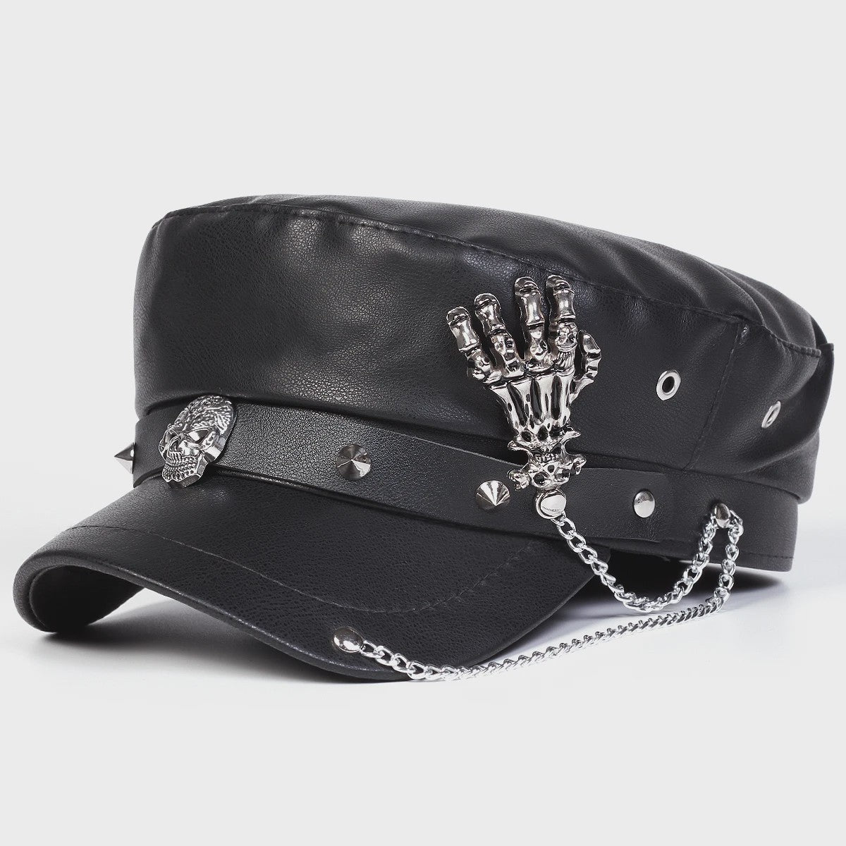Stoere Unisex Leren Pet met Ringen en Gesp - Sailor, Captain, Militaire Stijl