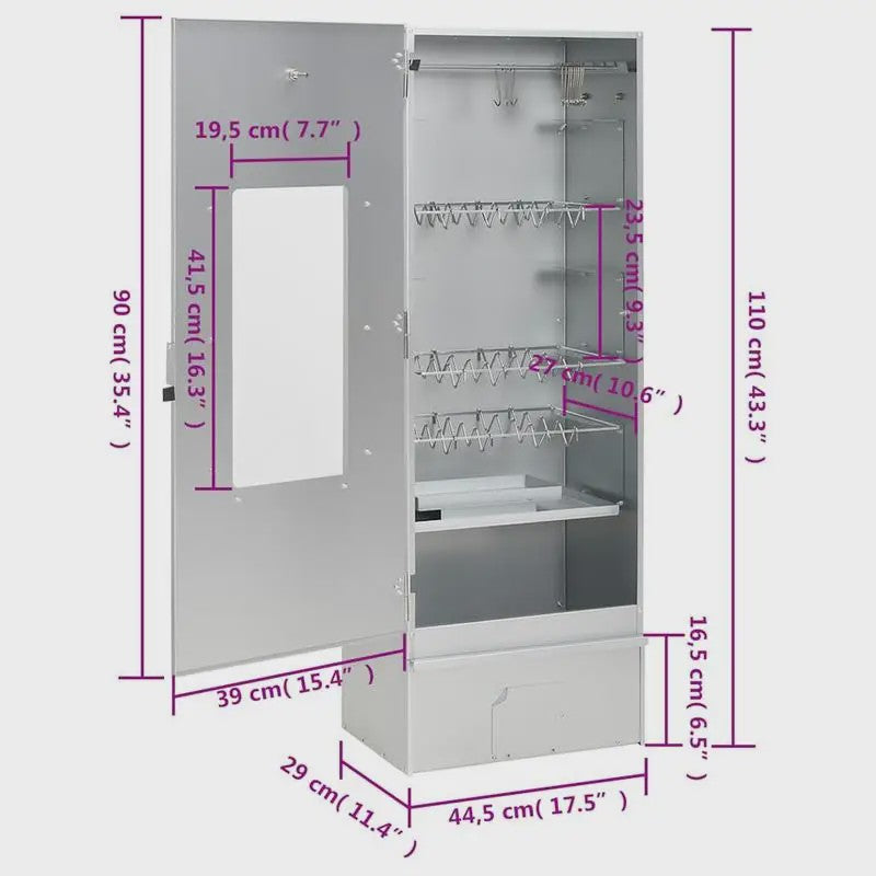 RVS Smoker BBQ met Houtspaanderbak - 44.5x29x110cm - Ideaal voor Vis en Vlees