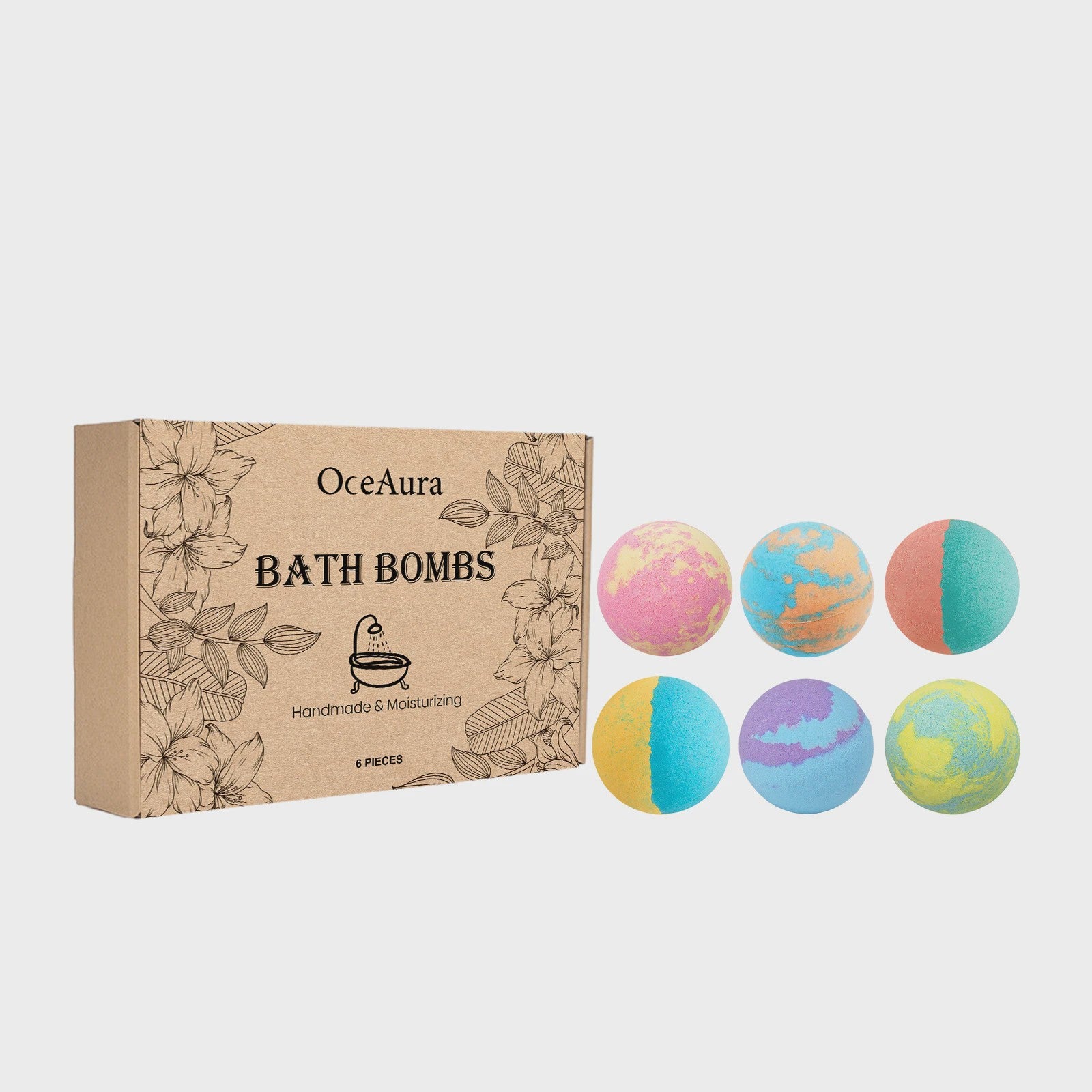 OceAura Luxe Badzout Set - 6x Ontspannende Bath Bombs met Lily, Rose & Rosemary - Huidverbeterend & Hydraterend