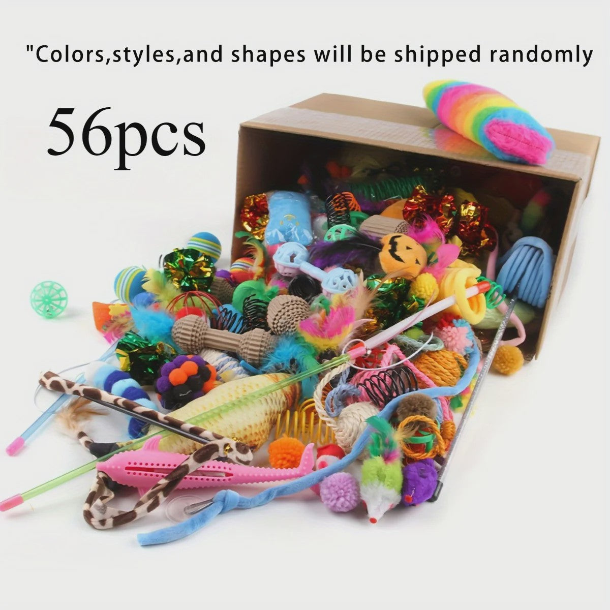 Grote Mix Katten Speelgoed Set (14/28/56 Stuks) - Plastic & Pluche Speeltjes voor Uren Plezier