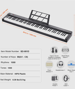 88 Toetsen Digitale Piano - Semi-Gewogen Toetsen, Draagbaar & Ideaal voor Beginners