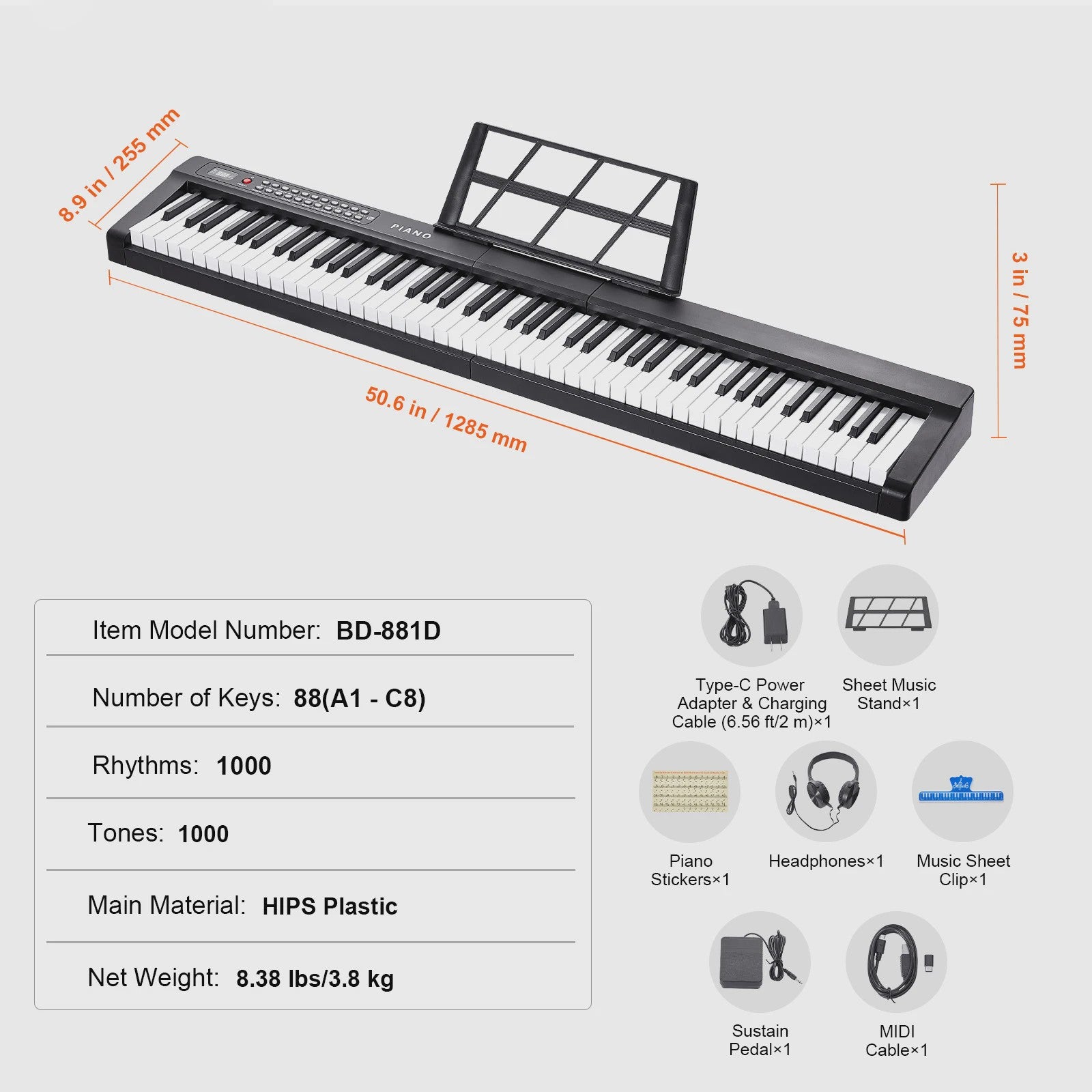 88 Toetsen Digitale Piano - Semi-Gewogen Toetsen, Draagbaar & Ideaal voor Beginners