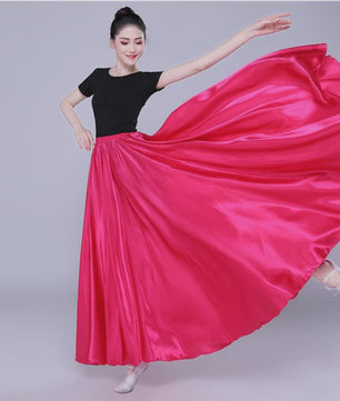 Glanzende Satijnen Lange Dansrok - Swing & Buikdans - 14 Kleuren