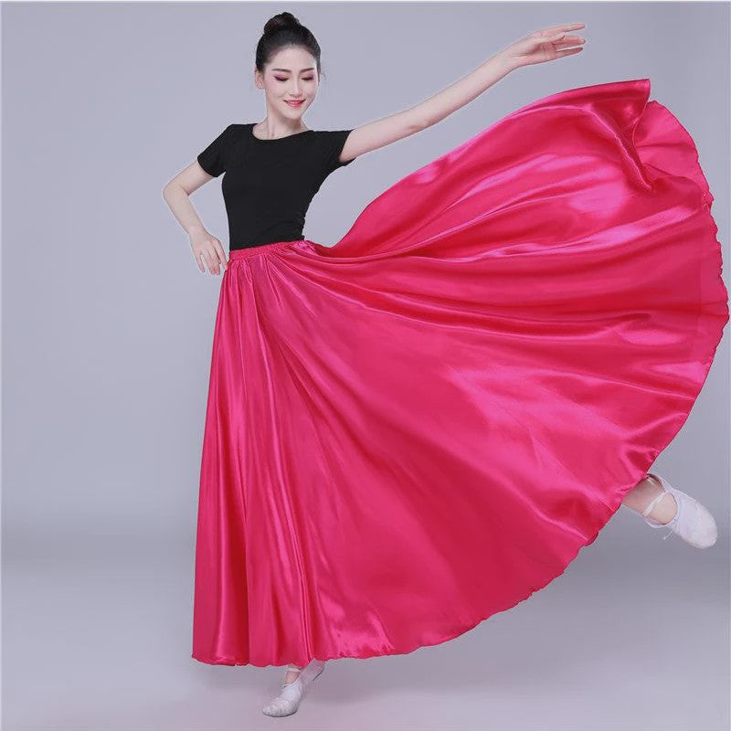 Glanzende Satijnen Lange Dansrok - Swing & Buikdans - 14 Kleuren
