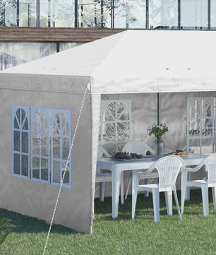 Outsunny Partytent 6x3m Pop-Up Gazebo met 4 Afneembare Zijwanden en Ramen, Waterdicht, UV-beschermend, Wit