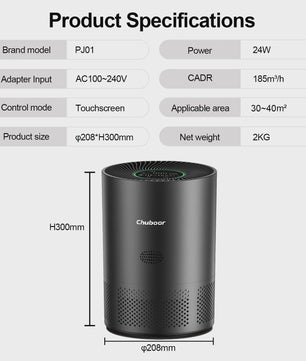 Luchtreiniger met H13 HEPA Filter - Verwijdert Stof, Rook, Geurtjes & Huisdierenharen - 185m³/h CADR