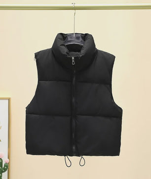 Dames Mouwloos Winter Vest - Warm & Stijlvol Gevuld Kort Jasje met Opstaande Kraag