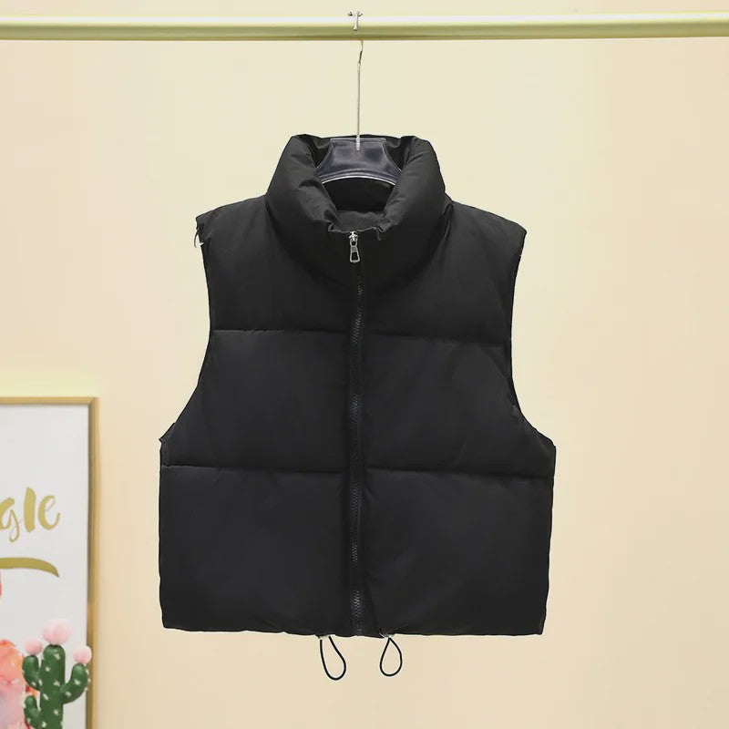 Dames Mouwloos Winter Vest - Warm & Stijlvol Gevuld Kort Jasje met Opstaande Kraag