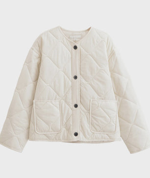 Dames Korte Gewatteerde Jas met Ronde Hals - Stijlvolle Herfst/Winter Casual Jas