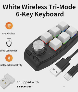 Compact 6-Key Macro Mini Toetsenbord met Draaiknop - USB & Bluetooth, Hot-swap, Programmeerbaar