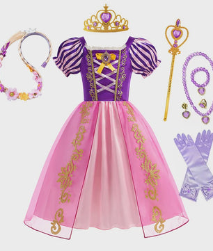 Prinsessenjurk Rapunzel voor Meisjes - Paars met Pofmouwen | Verkleedjurk & Feestjurk