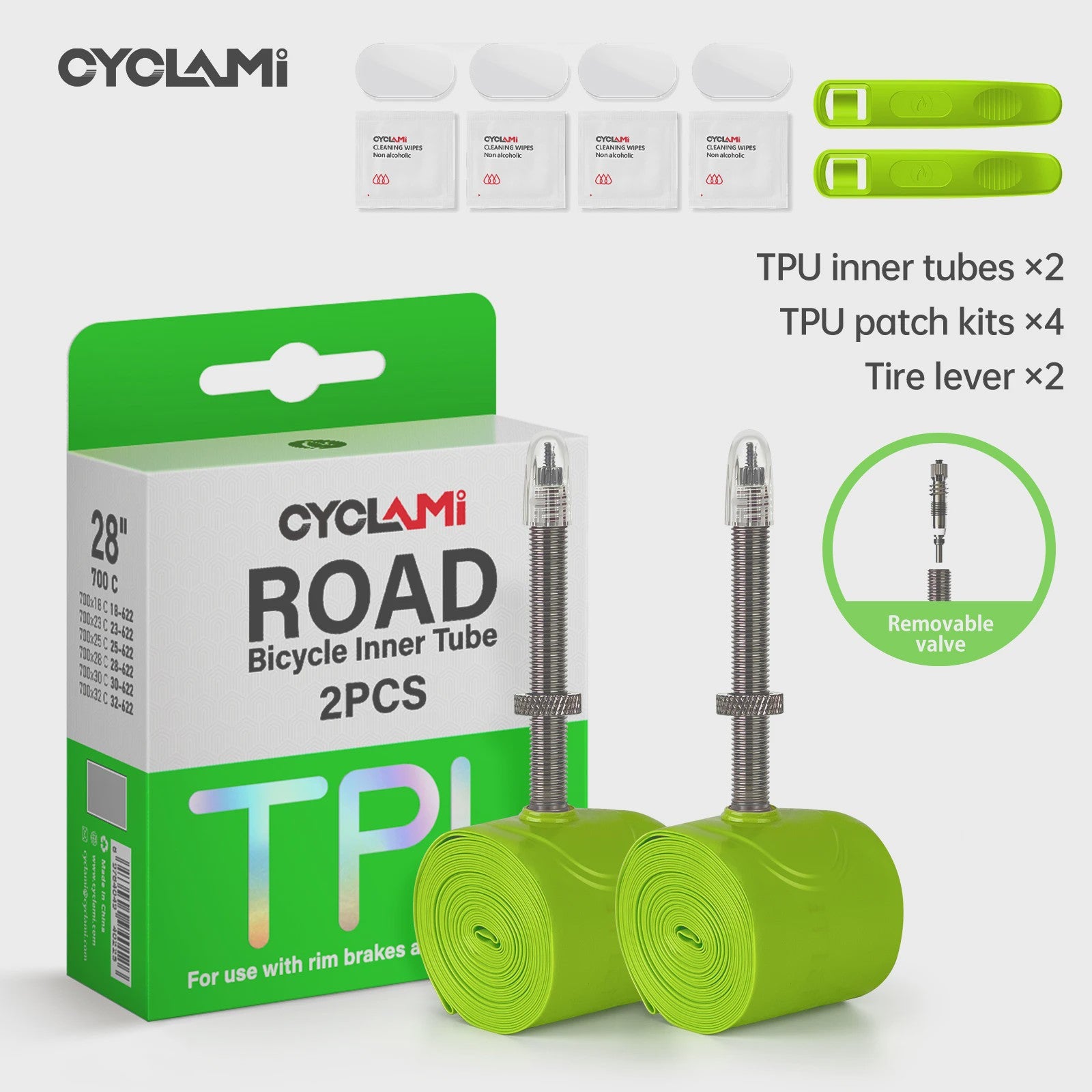 CYCLAMI Ultralichte TPU Binnenband voor Racefiets 700C - Verwisselbare Presta Ventiel