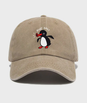 Stoere Katoenen Baseball Cap met Cartoon Pinguïn - Gebogen Klep & Zonbescherming