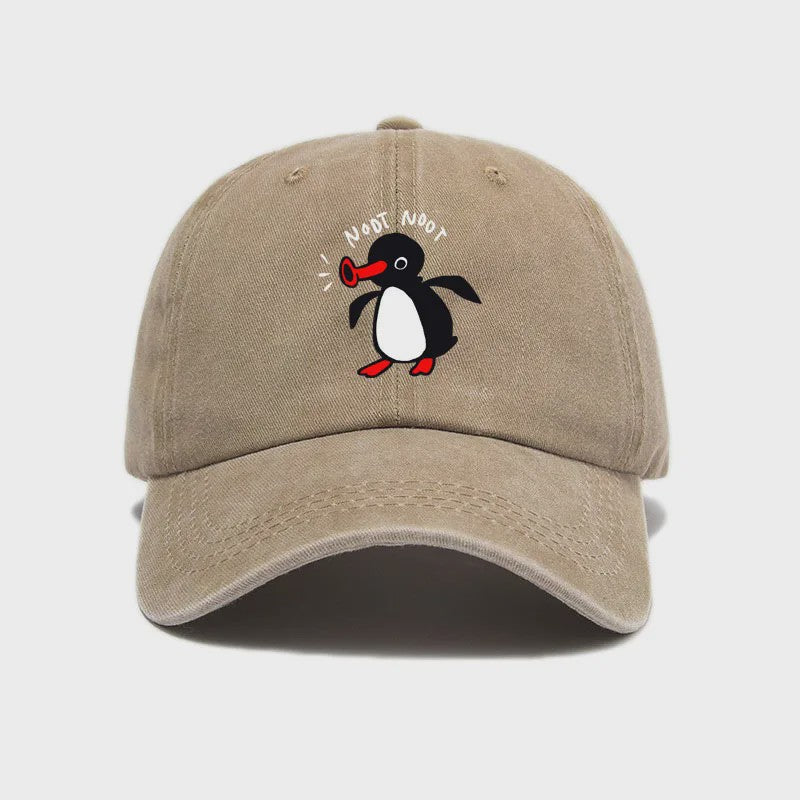 Stoere Katoenen Baseball Cap met Cartoon Pinguïn - Gebogen Klep & Zonbescherming