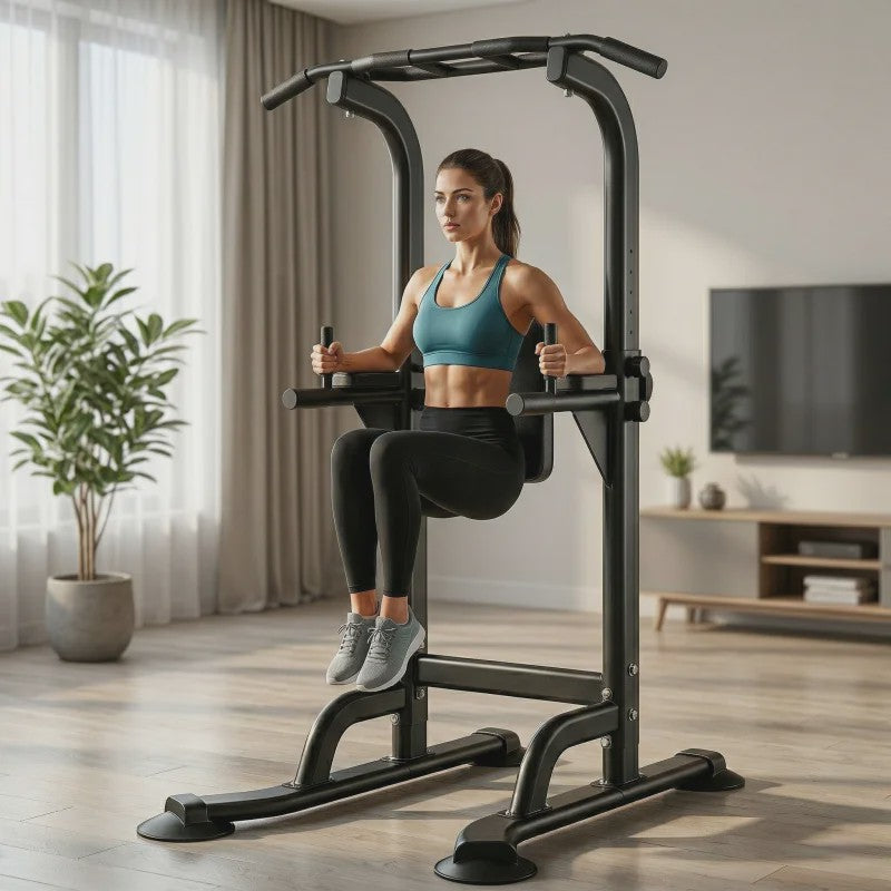 Power Tower Pull Up & Dip Station: 6-in-1 Home Gym voor Krachttraining, Verstelbaar (165-210cm), 350LB Capaciteit