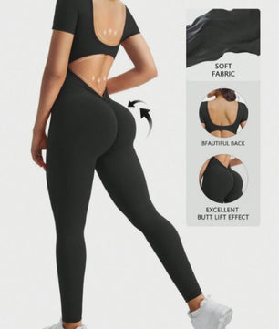 Naadloze Body met U-hals en Korte Mouwen - Optimaal voor Fitness & Gym