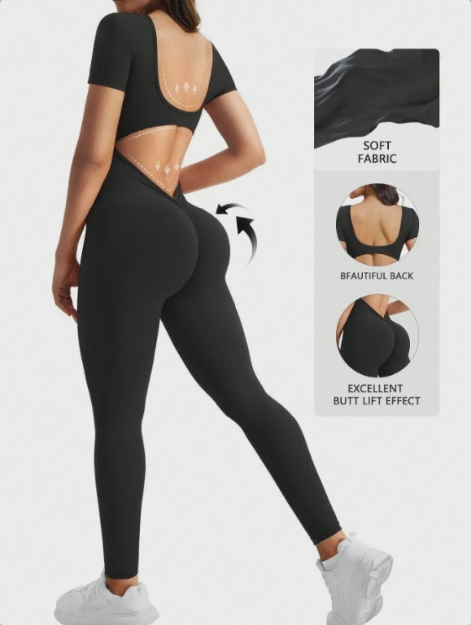 Naadloze Body met U-hals en Korte Mouwen - Optimaal voor Fitness & Gym