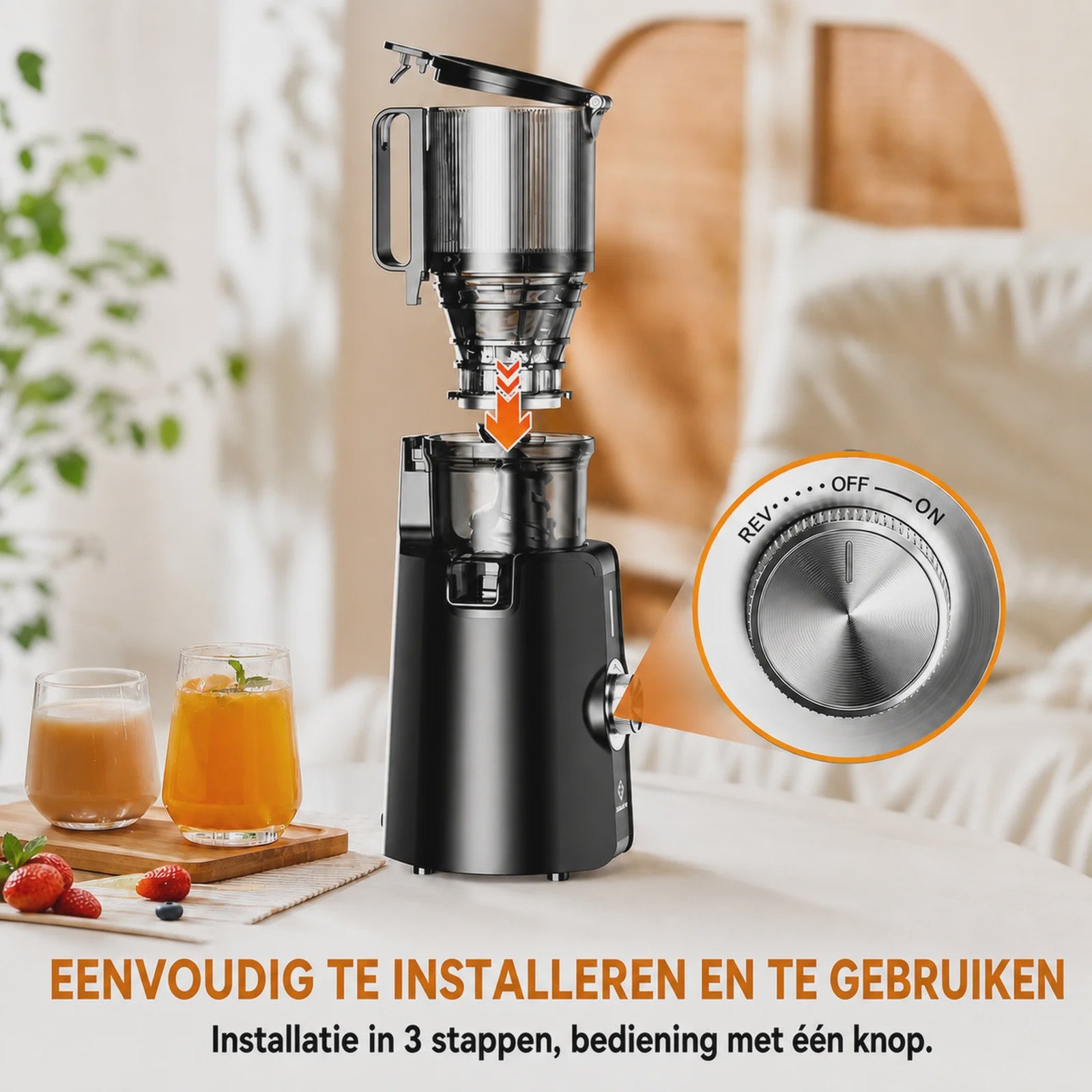 Krachtige Slow Juicer met 200W Motor en Extra Brede Opening - BPA-Vrij
