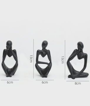 Set van 3 Abstracte Denker Beeldjes - Stijlvolle Hars Sculpturen voor Bureau & Woondecoratie
